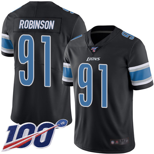 Detroit Lions Limited Black Men Ahawn Robinson Jersey NFL Football 91 100th Season Rush Vapor Untouchable